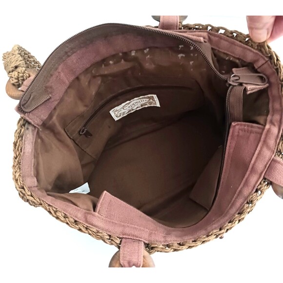 NEW Cappelli Brown Woven Paper Straw Shoulder Tote Beaded Seashell Trim - Picture 8 of 9